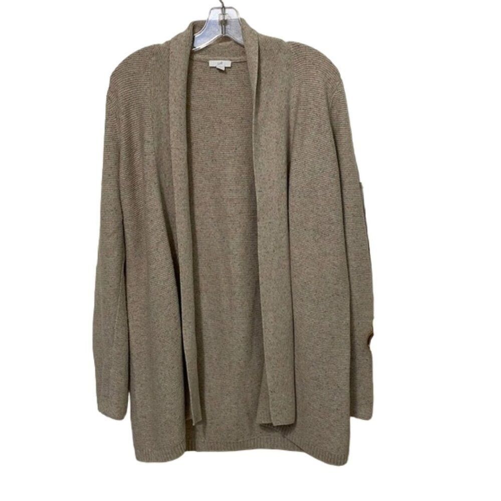 J. Jill Tan Knit Open Cardigan Sweater Womens Size Small Cotton Silk Long Sleeve